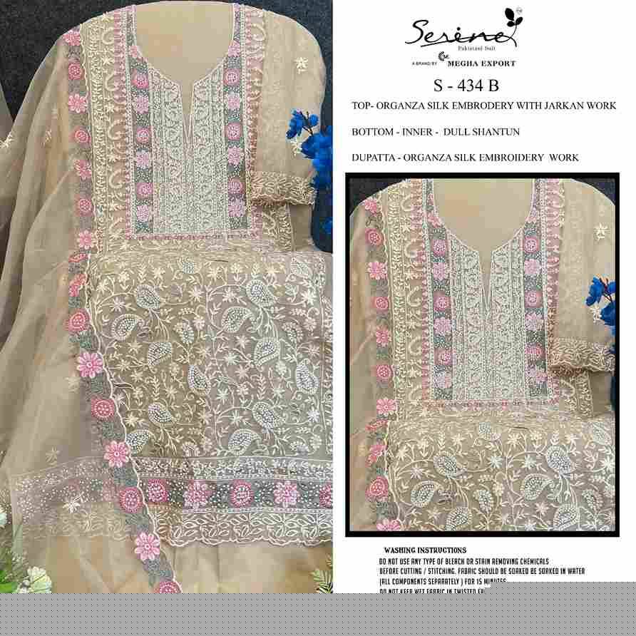 Serene Hit Design S-434 Colours By Serene S-434-A To S-434-D Series Designer Pakistani Suits Beautiful Fancy Colorful Stylish Party Wear & Occasional Wear Organza Silk Embroidered Dresses At Wholesale Price