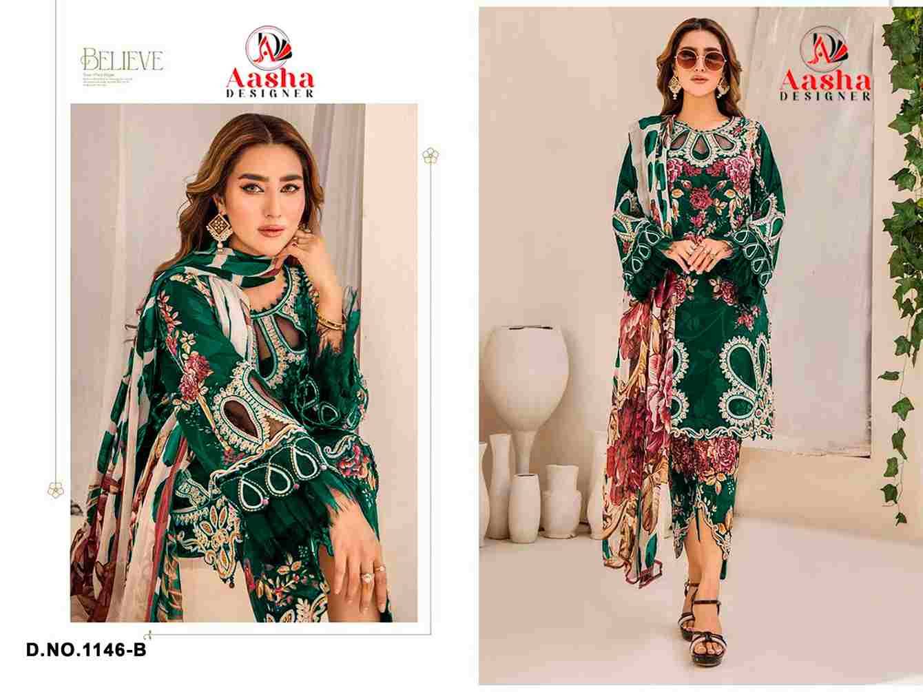 Aasha 1146 Colours By Aasha Designer 1146-A To 1146-C Series Pakistani Suits Beautiful Fancy Colorful Stylish Party Wear & Occasional Wear Pure Cotton Embroidery Dresses At Wholesale Price