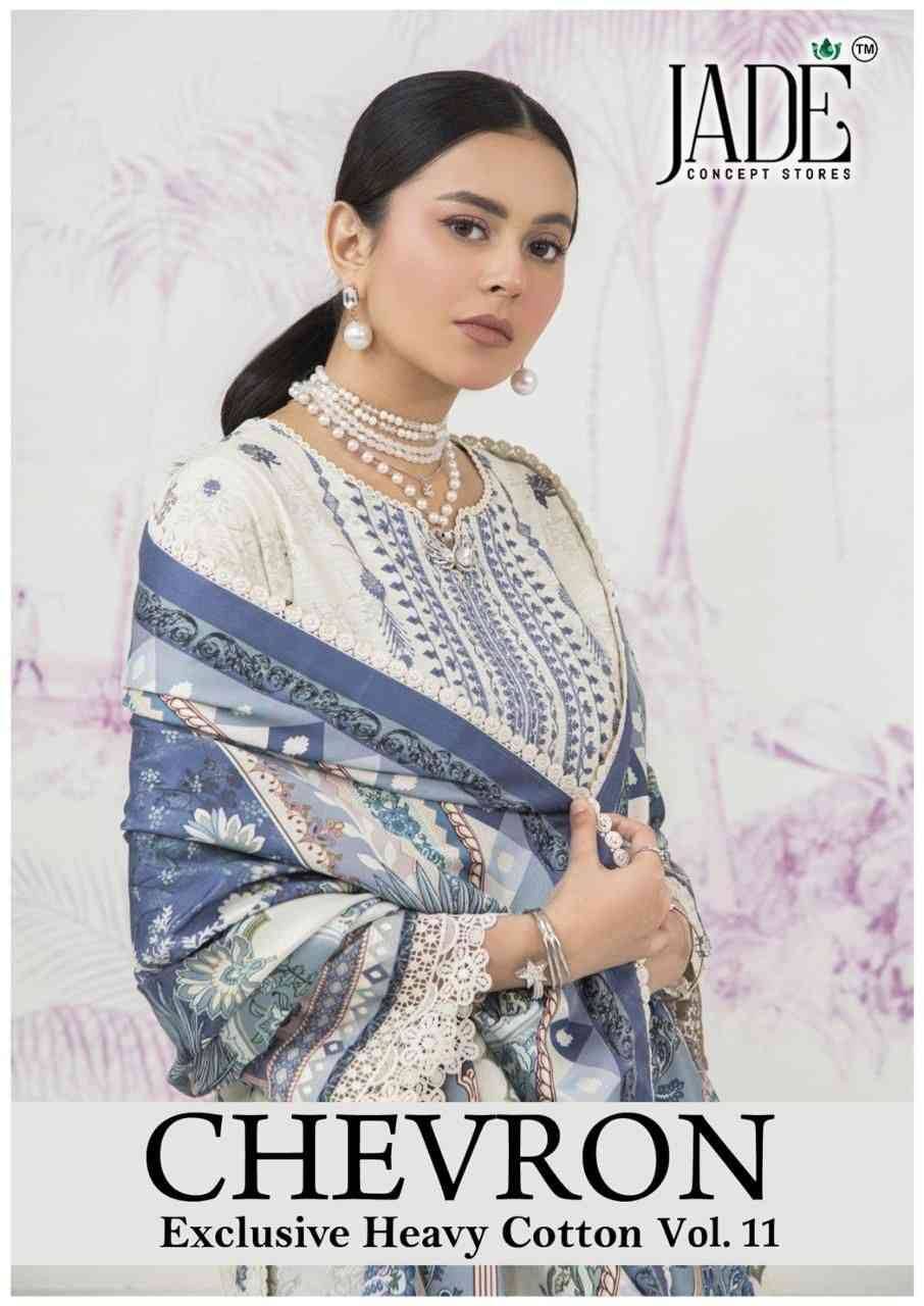 Chevron Vol-11 By Jade 101 To 106 Series Beautiful Festive Suits Colorful Stylish Fancy Casual Wear & Ethnic Wear Pure Lawn Cotton Embroidered Dresses At Wholesale Price