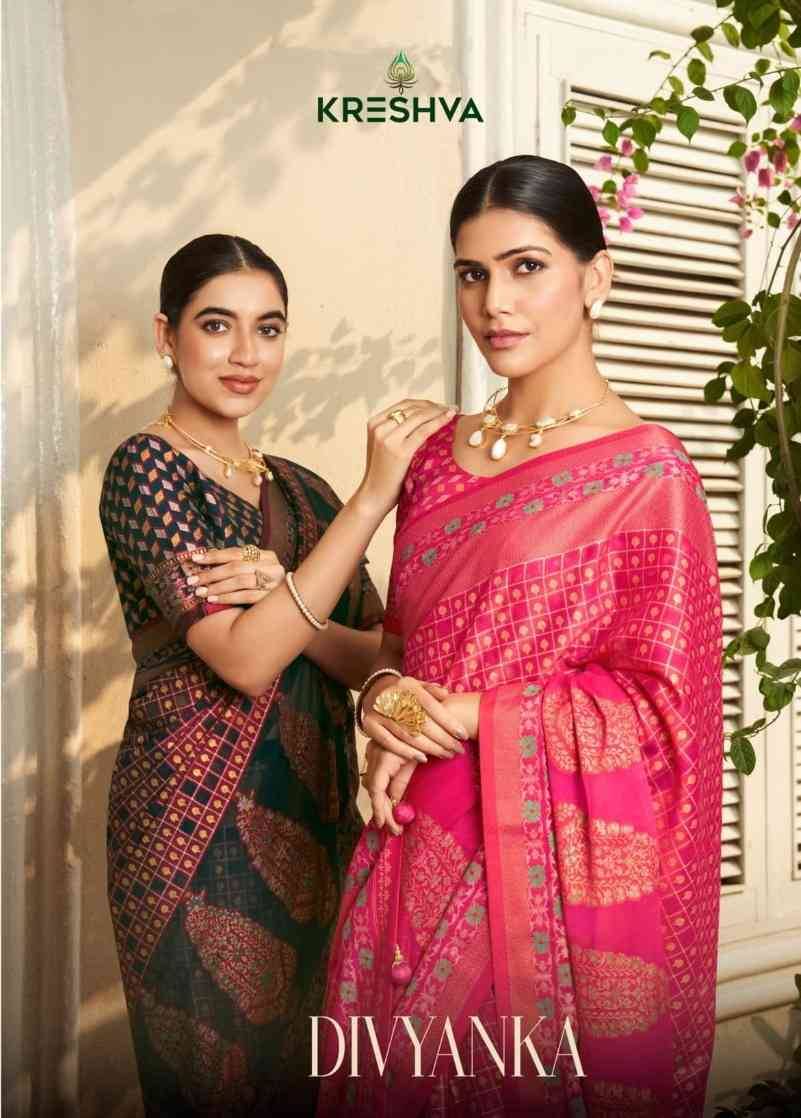 Divyanka By Kreshva 1054 To 1056 Series Indian Traditional Wear Collection Beautiful Stylish Fancy Colorful Party Wear & Occasional Wear Silk Sarees At Wholesale Price