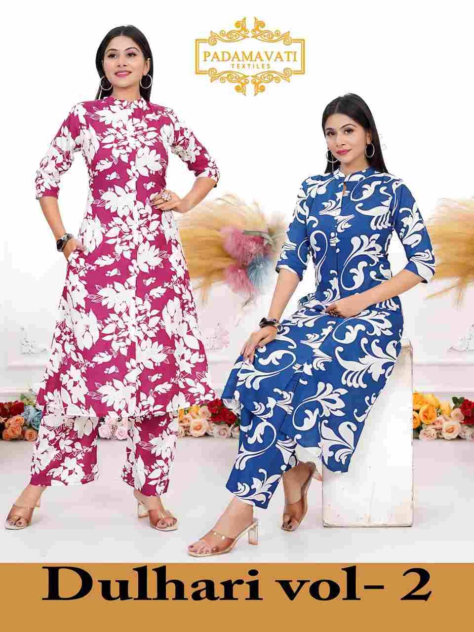 Dulhari Vol-2 By Padmavati Textiles 1001 To 1008 Series Designer Pakistani Suits Collection Beautiful Stylish Fancy Colorful Party Wear & Occasional Wear Rayon Print Kurtis With Bottom At Wholesale Price