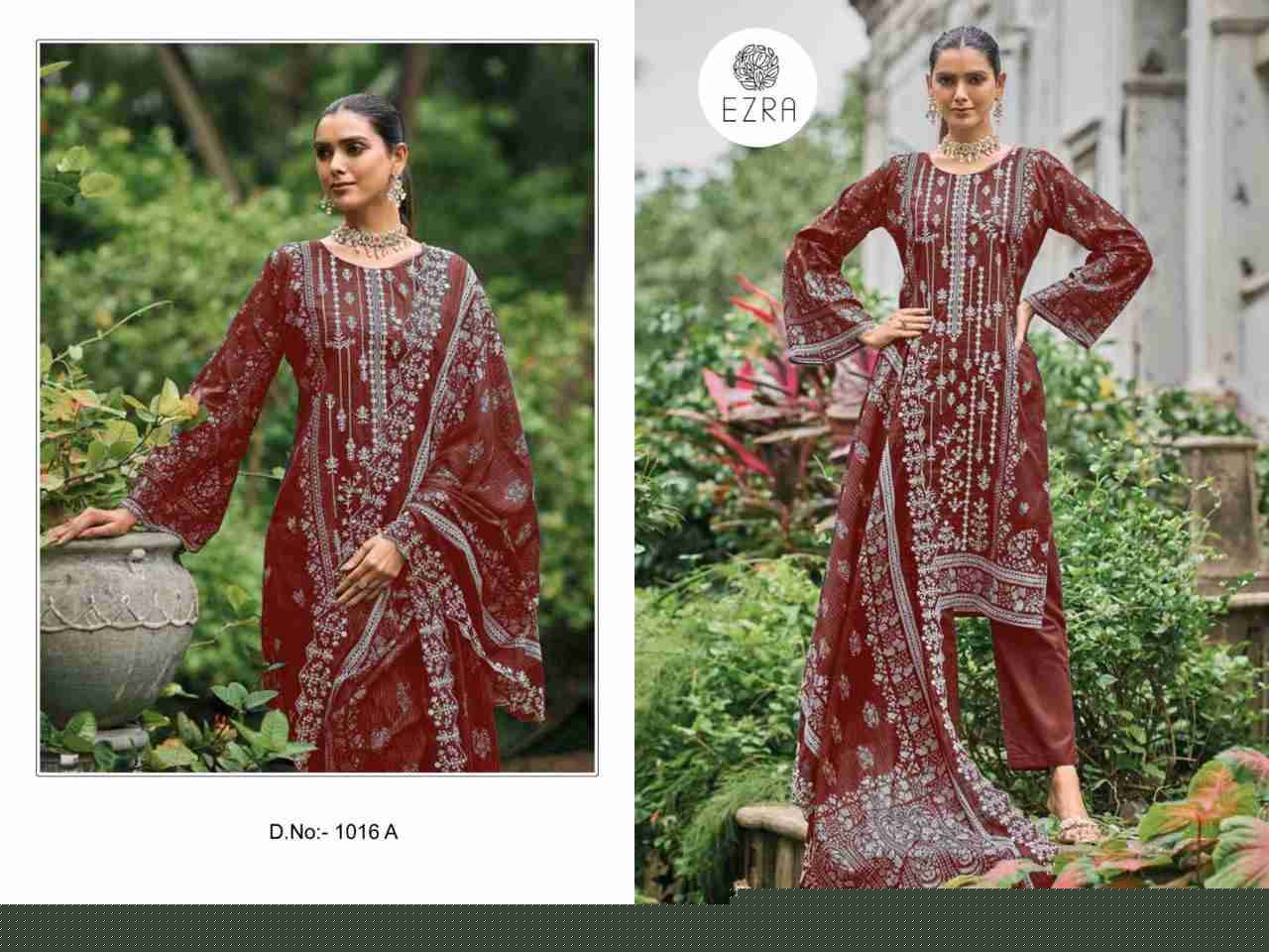 Ezra Hit Design 1016 By Ezra 1016-A To 1016-B Pakistani Suits Beautiful Fancy Colorful Stylish Party Wear & Occasional Wear Pure Cotton Embroidery Dresses At Wholesale Price