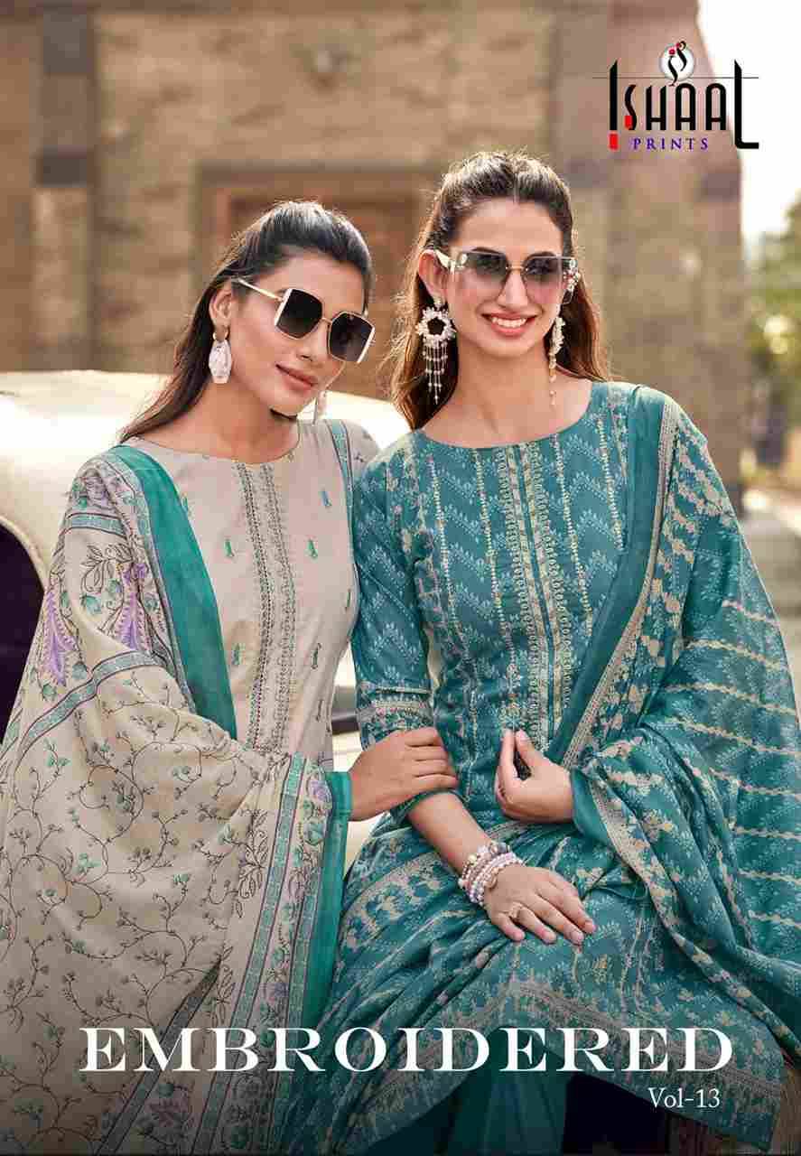 Embroidered Vol-13 By Ishaal Prints 13001 To 13010 Series Beautiful Suits Colorful Stylish Fancy Casual Wear & Ethnic Wear Pure Lawn Printed Dresses At Wholesale Price