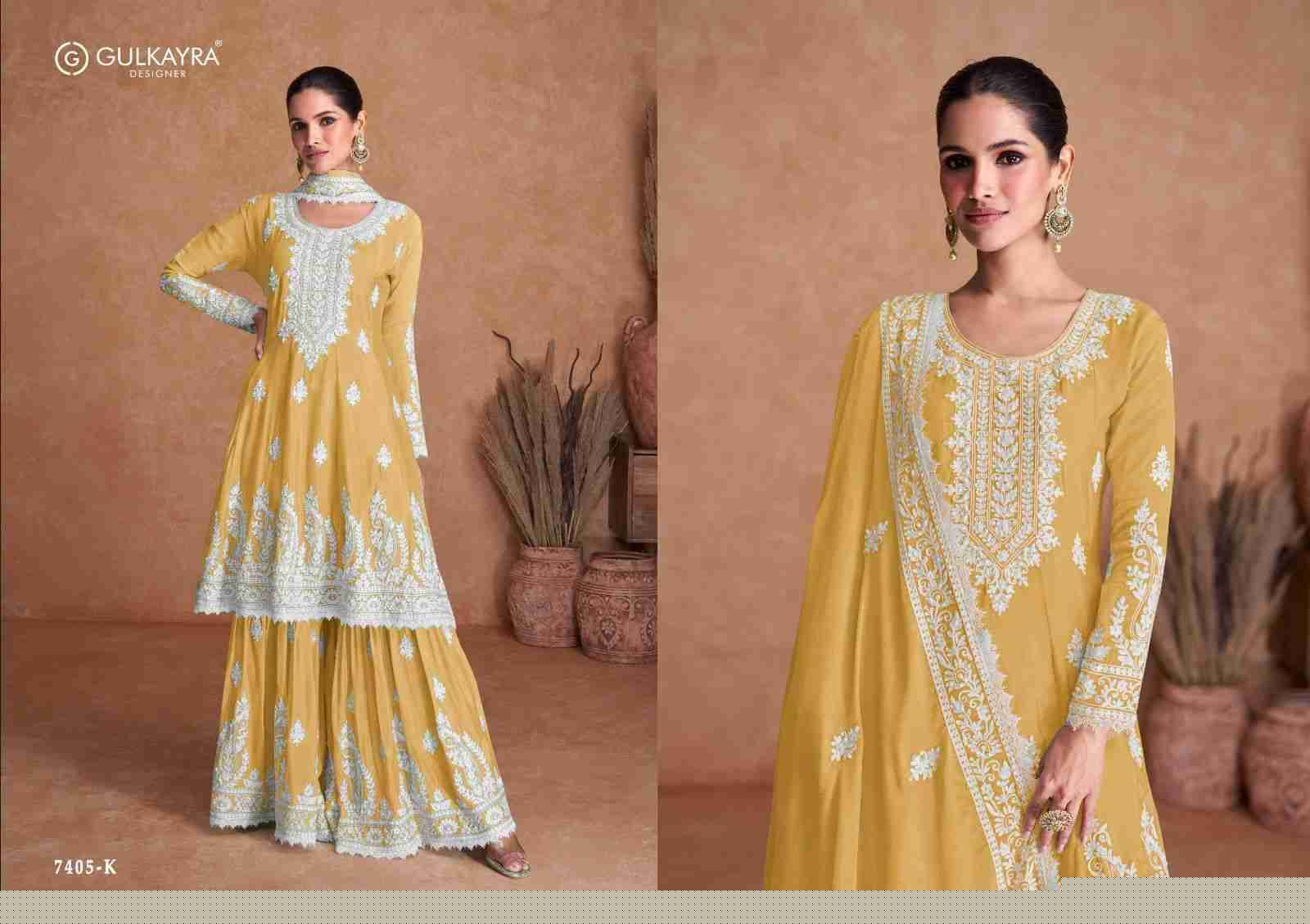 Gulkayra Hit Design 7405-K By Gulkayra Designer Beautiful Sharara Suits Colorful Stylish Fancy Casual Wear & Ethnic Wear Chinnon Embroidered Dresses At Wholesale Price