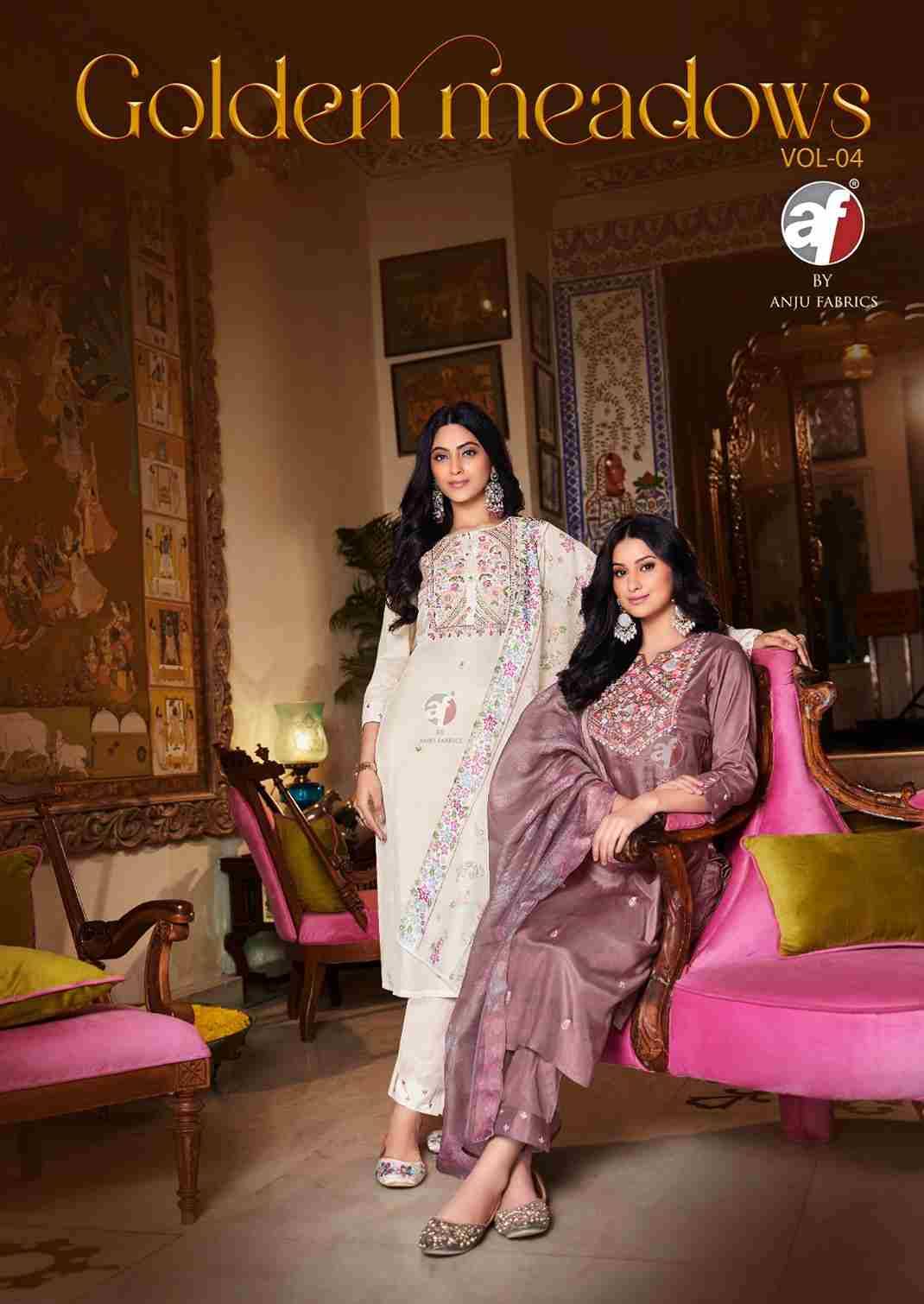 Golden Meadows Vol-4 By Anju Fabrics 4141 To 4146 Series Designer Festive Suits Collection Beautiful Stylish Fancy Colorful Party Wear & Occasional Wear Pure Muslin Dresses At Wholesale Price