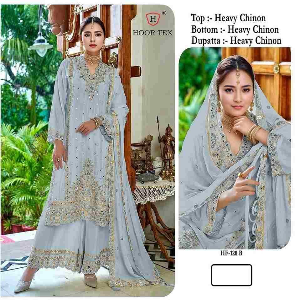 Hoor Tex Hit Design HF-120 Colours By Hoor Tex HF-120-A To HF-120-C Series Designer Festive Pakistani Suits Collection Beautiful Stylish Fancy Colorful Party Wear & Occasional Wear Heavy Chinnon Embroidered Dresses At Wholesale Price