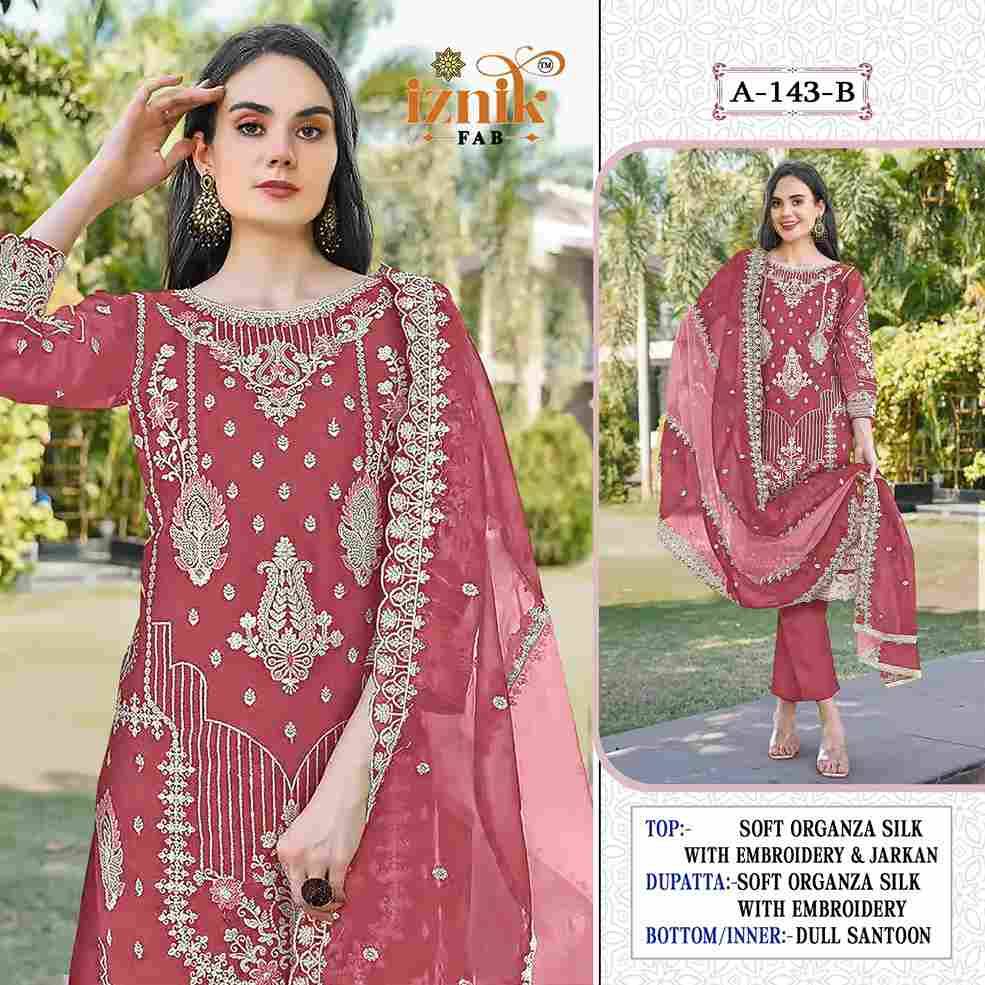 Iznik 143 Colours By Iznik Fab 143-A To 143-D Series Designer Pakistani Suits Beautiful Stylish Fancy Colorful Party Wear & Occasional Wear Organza Silk With Embroidery Dresses At Wholesale Price