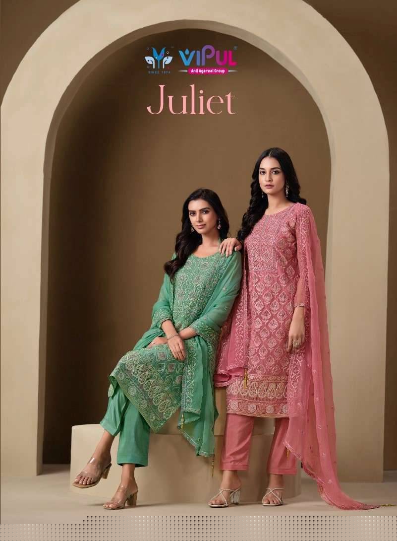 Juliet By Vipul Fashion 6361 To 6366 Series Designer Festive Suits Beautiful Fancy Stylish Colorful Party Wear & Occasional Wear Chiffon Embroidered Dresses At Wholesale Price