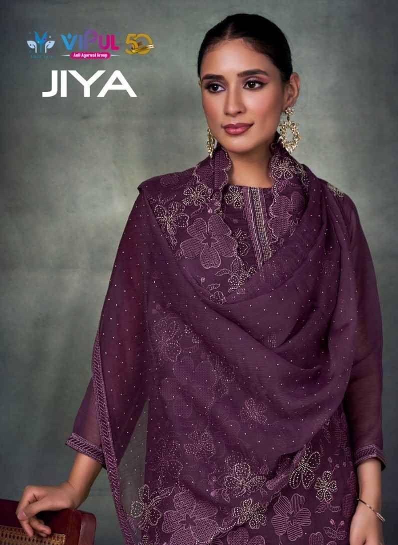 Jiya By Vipul Fashion 6251 To 6256 Series Designer Festive Suits Beautiful Fancy Stylish Colorful Party Wear & Occasional Wear Chiffon Embroidered Dresses At Wholesale Price