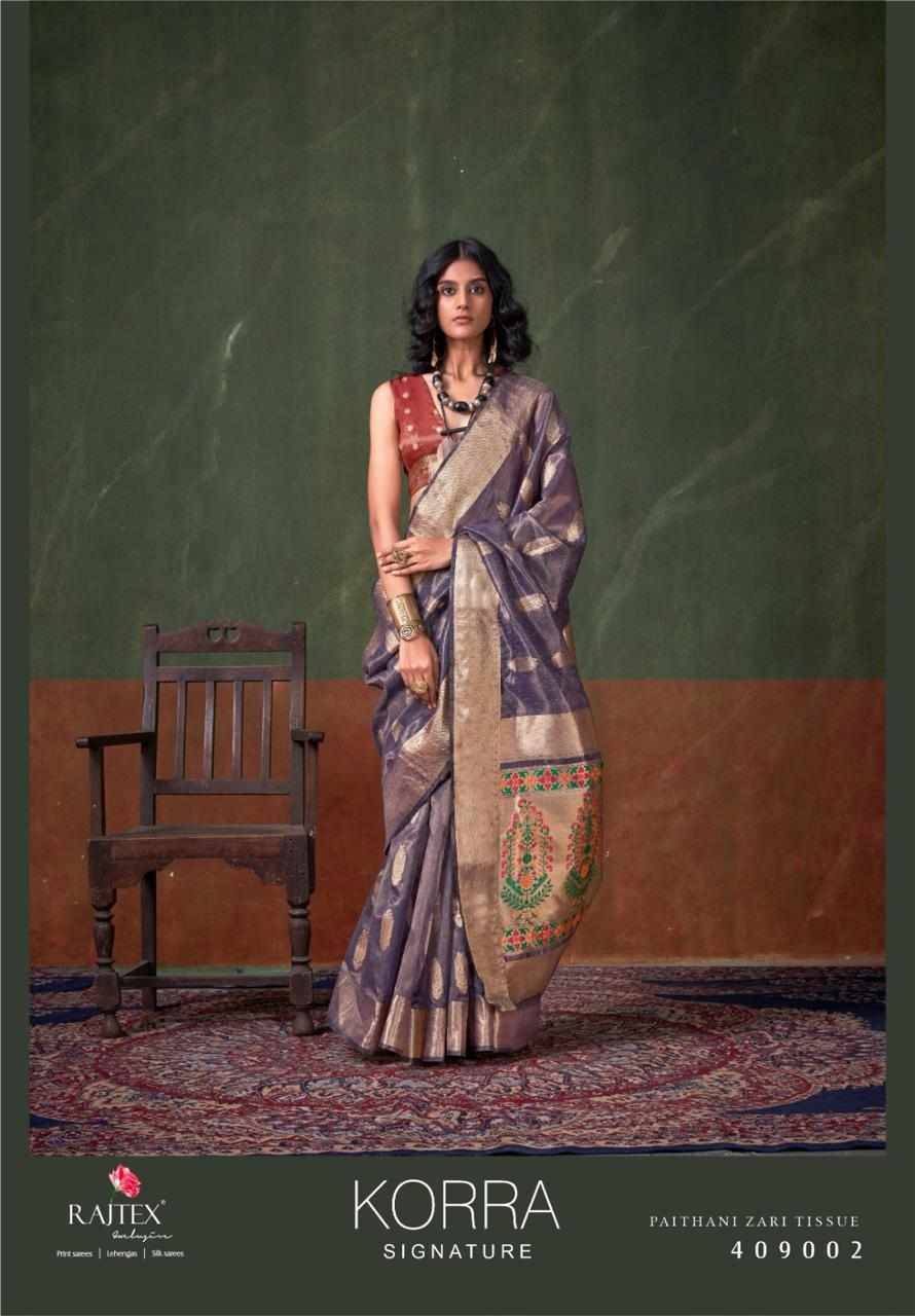 Korra Signature By Raj Tex 409001 To 409006 Series Indian Traditional Wear Collection Beautiful Stylish Fancy Colorful Party Wear & Occasional Wear Paithani Sarees At Wholesale Price