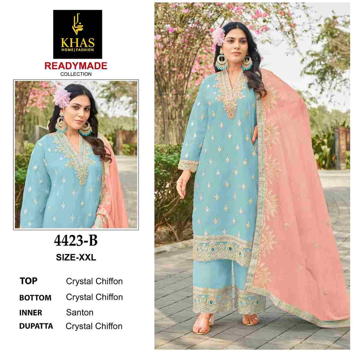Khas 4423 Colours By Khas 4423-A To 4423-B Series Beautiful Pakistani Suits Colorful Stylish Fancy Casual Wear & Ethnic Wear Chiffon Embroidered Dresses At Wholesale Price