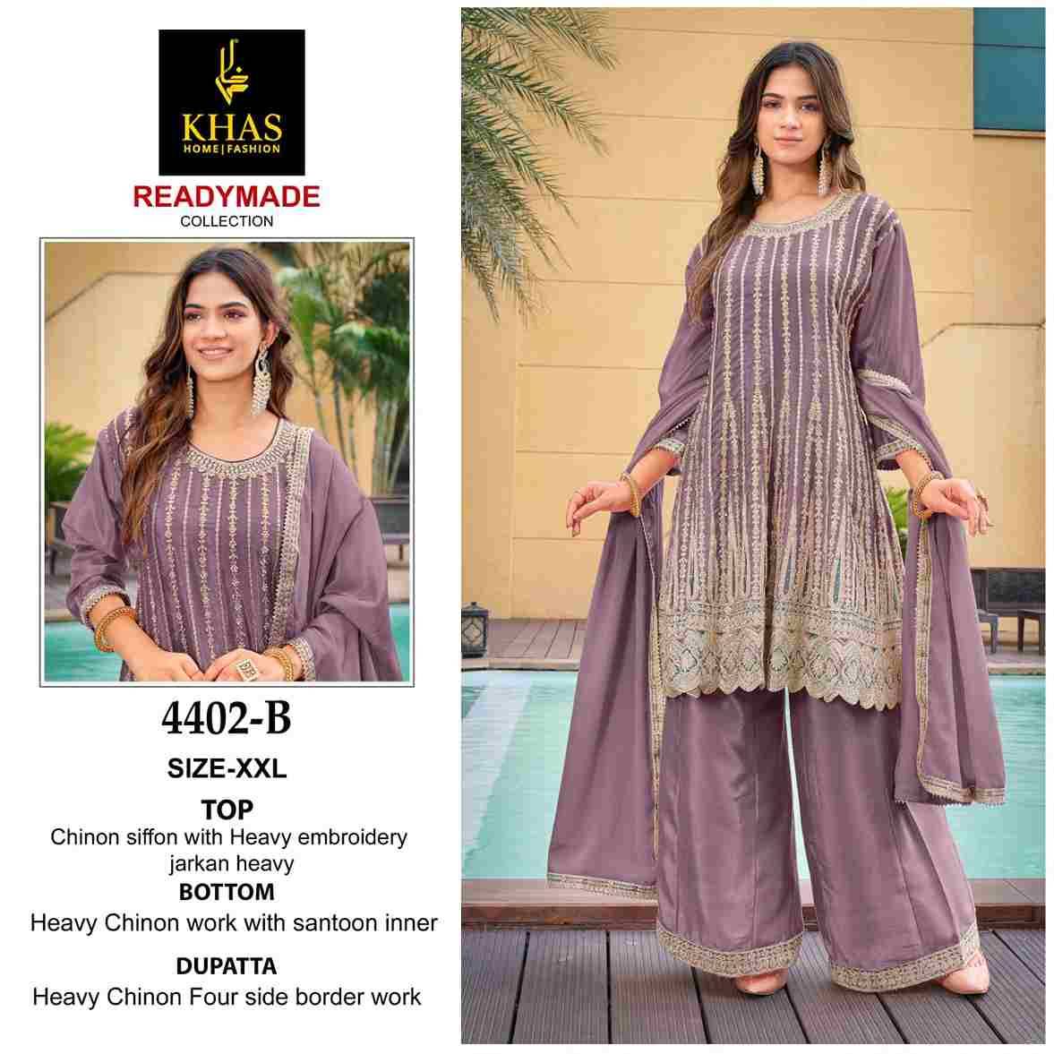 Khas 4402 Colours By Khas 4402-A To 4402-C Series Beautiful Pakistani Suits Colorful Stylish Fancy Casual Wear & Ethnic Wear Chinnon Chiffon Embroidered Dresses At Wholesale Price