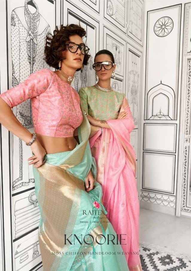 Knoorie By Raj Tex 387001 To 387006 Series Indian Traditional Wear Collection Beautiful Stylish Fancy Colorful Party Wear & Occasional Wear Moss Chiffon Sarees At Wholesale Price