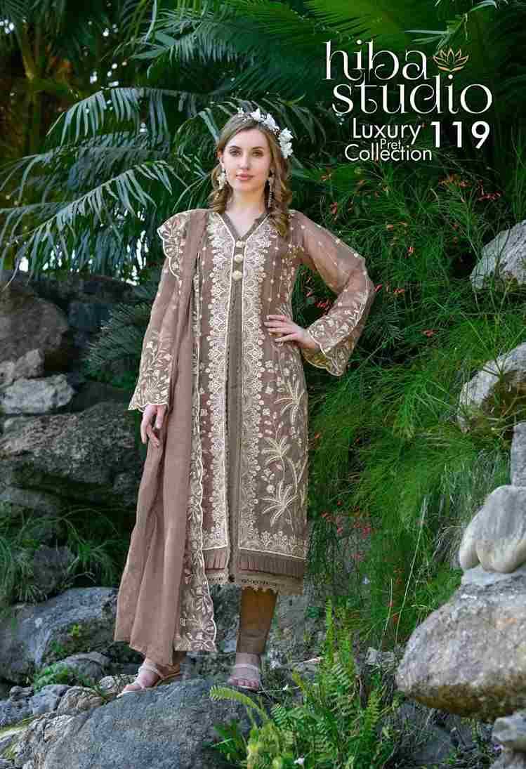 Luxury Pret Collection Vol-119 By Hiba Fashion 119-A To 119-C Series Beautiful Pakistani Suits Colorful Stylish Fancy Casual Wear & Ethnic Wear Organza Dresses At Wholesale Price