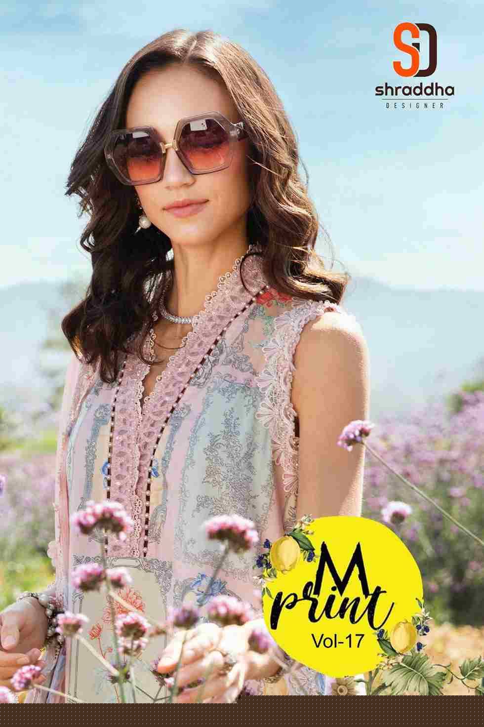 M Prints Vol-17 By Shraddha Designer 17001 To 17004 Series Pakistani Suits Beautiful Fancy Colorful Stylish Party Wear & Occasional Wear Lawn Cotton With Embroidery Dresses At Wholesale Price