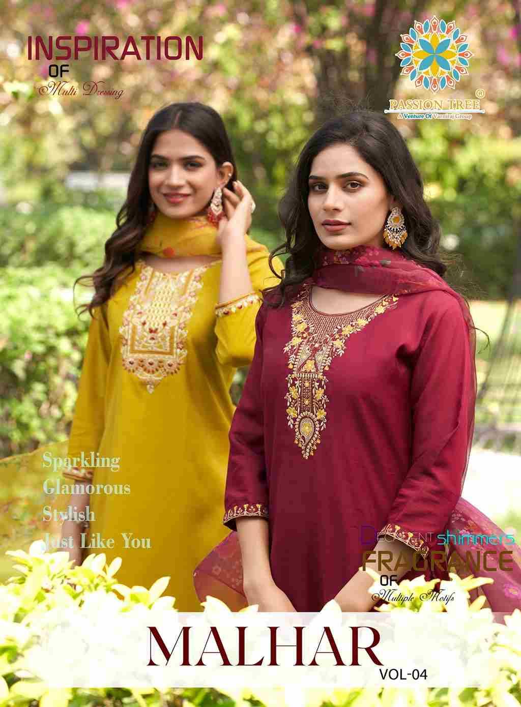 Malhar Vol-4 By Passion Tree 4001 To 4008 Series Beautiful Stylish Festive Suits Fancy Colorful Casual Wear & Ethnic Wear & Ready To Wear Roman Silk Dresses At Wholesale Price