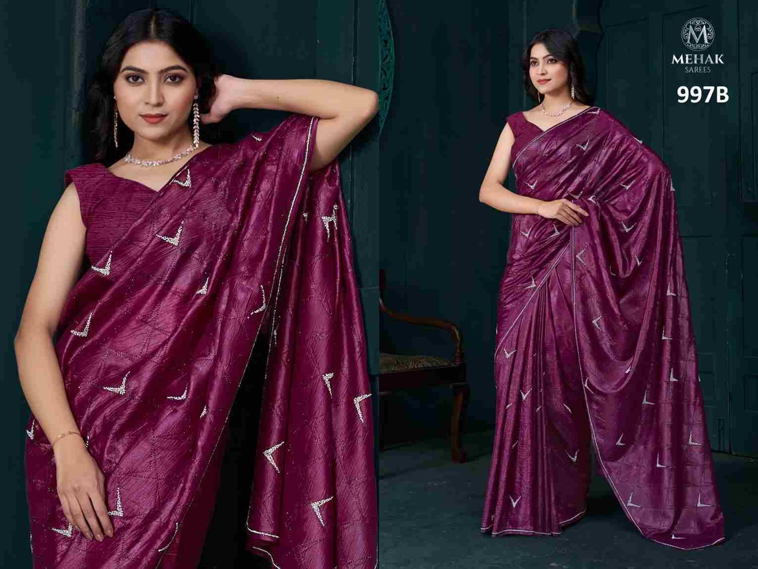 Mehak 997 Colours By Mehak 997-A To 997-F Series Indian Traditional Wear Collection Beautiful Stylish Fancy Colorful Party Wear & Occasional Wear Crepe Silk Sarees At Wholesale Price