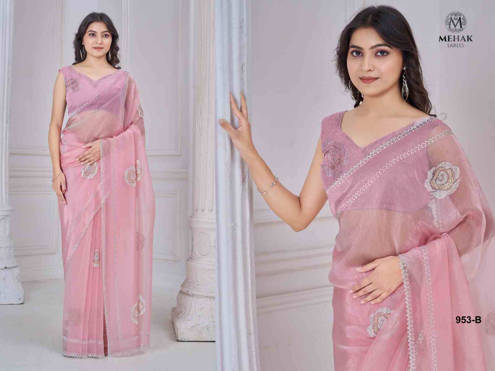 Mehak 953 Colours By Mehak 953-A To 953-F Series Indian Traditional Wear Collection Beautiful Stylish Fancy Colorful Party Wear & Occasional Wear Organza Sarees At Wholesale Price
