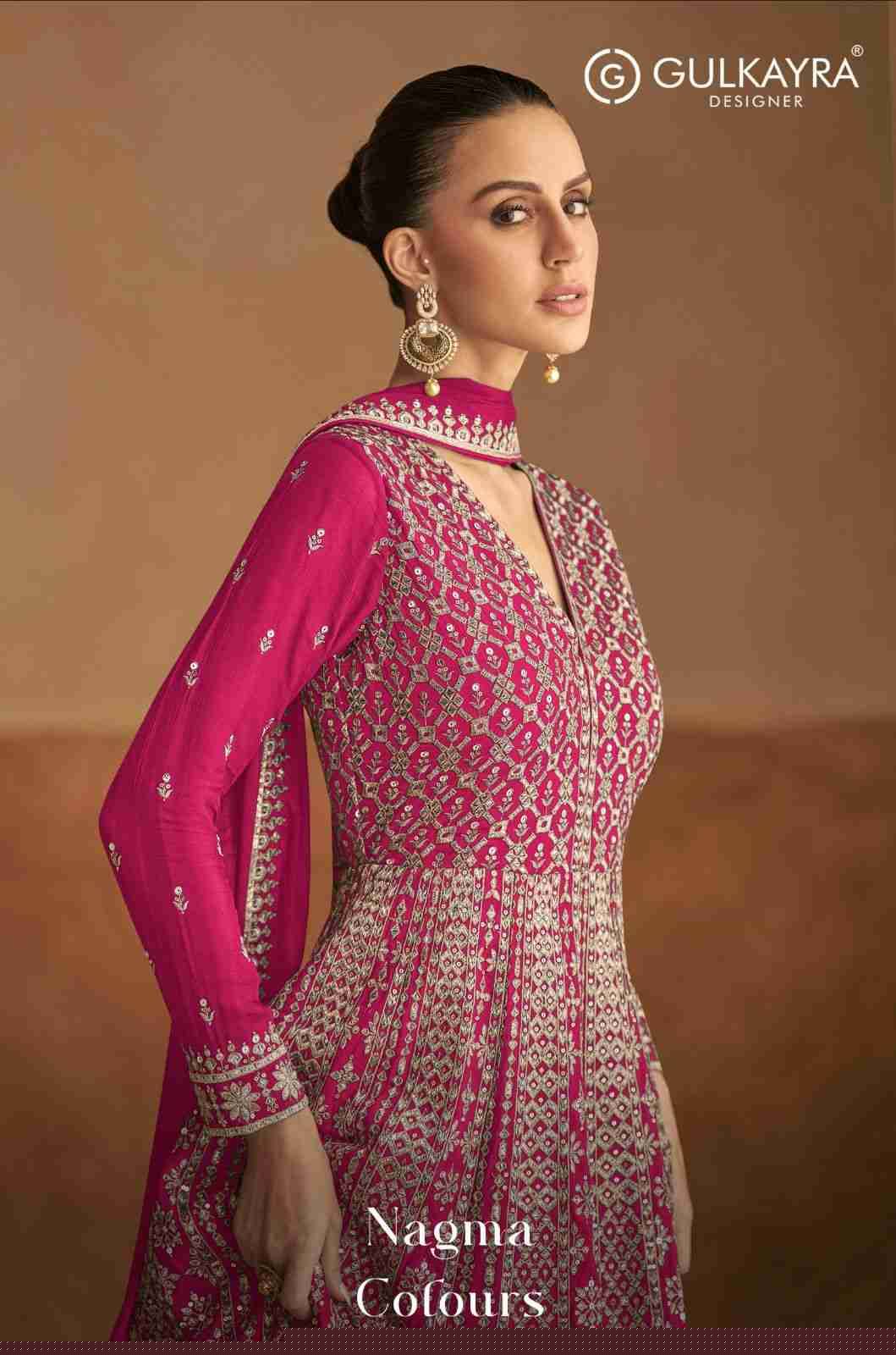 Nagma Colours 7510 By Gulkayra Designer 7510-E To 7510-H Series Designer Stylish Fancy Colorful Beautiful Party Wear & Ethnic Wear Collection Chinnon Gown With Bottom At Wholesale Price