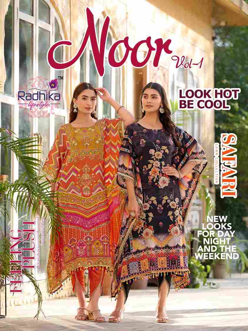 Noor Vol-1 By Radhika Lifestyle 1001 To 1008 Series Designer Pakistani Suits Collection Beautiful Stylish Fancy Colorful Party Wear & Occasional Wear Pure Crepe Kaftan With Bottom At Wholesale Price