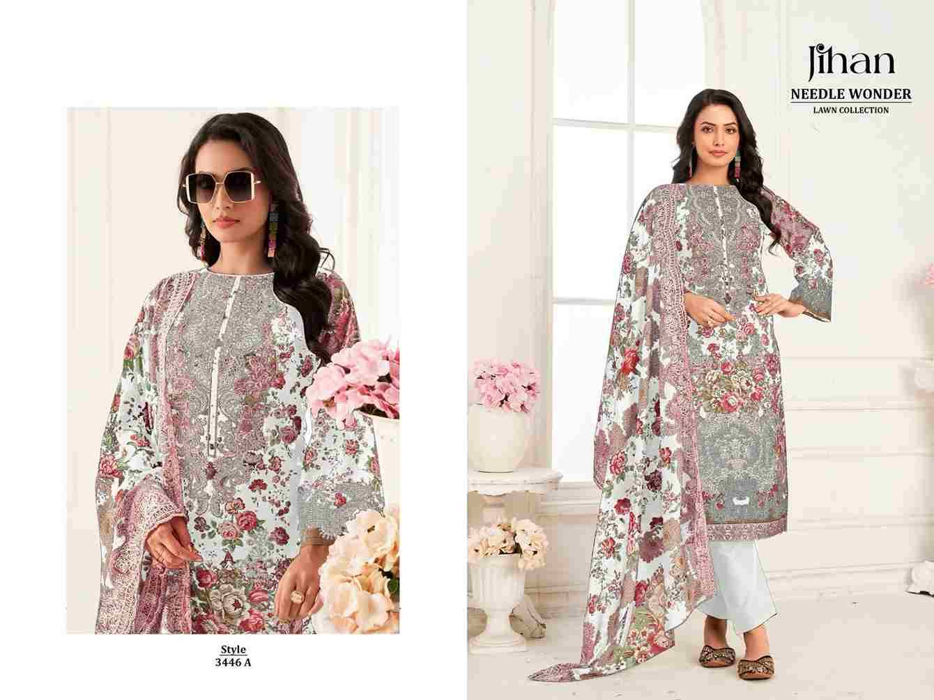 Needle Wonder Lawn Collection By Jihan 3446 To 3446-C Series Designer Pakistani Suits Beautiful Fancy Stylish Colorful Party Wear & Occasional Wear Pure Cotton Print Dresses At Wholesale Price