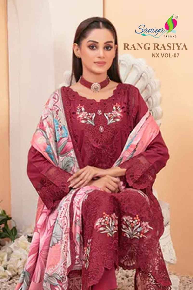 Rang Rasiya Vol-7 Nx By Saniya Trendz Beautiful Pakistani Suits Colorful Stylish Fancy Casual Wear & Ethnic Wear Cotton Embroidered Dresses At Wholesale Price
