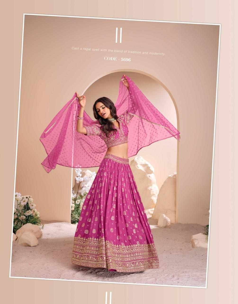 Sayuri Hit Design 5696 By Sayuri Designer Beautiful Festive Collection Occasional Wear & Party Wear Viscose Jacquard Silk Lehengas At Wholesale Price