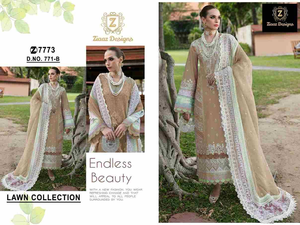 Ziaaz Designs Hit Design 771 Colours By Ziaaz Designs 771-A To 771-B Series Beautiful Pakistani Suits Colorful Stylish Fancy Casual Wear & Ethnic Wear Cotton Embroidered Dresses At Wholesale Price