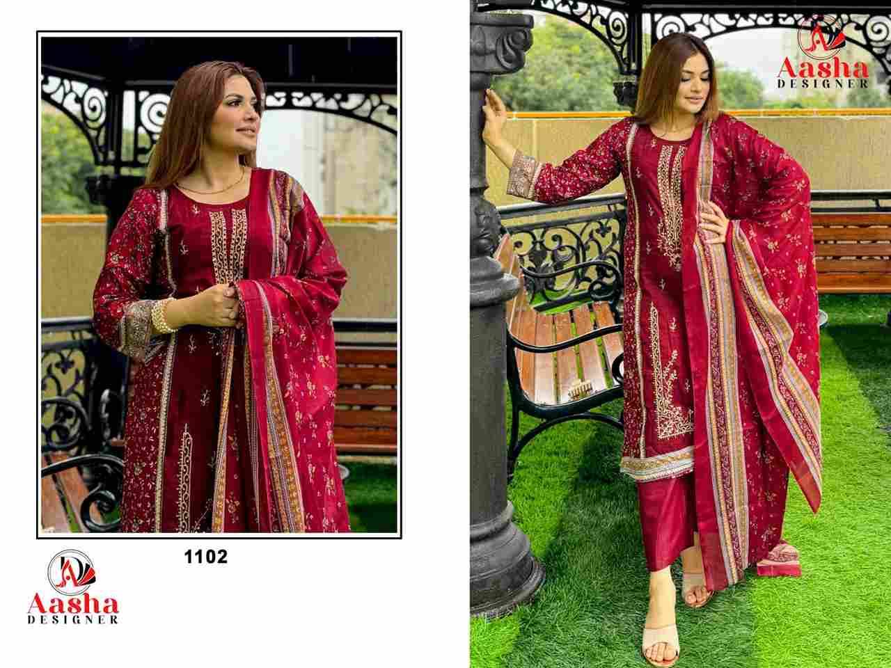 Aasha Hit Design 1102 By Aasha Designer Beautiful Pakistani Suits Colorful Stylish Fancy Casual Wear & Ethnic Wear Pure Cotton Embroidered Dresses At Wholesale Price