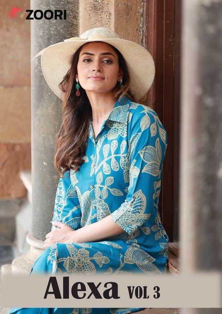 Alexa Vol-3 By Zoori 1011 To 1016 Series Designer Collection Beautiful Stylish Fancy Colorful Party Wear & Occasional Wear Rayon Print Kurtis With Bottom At Wholesale Price