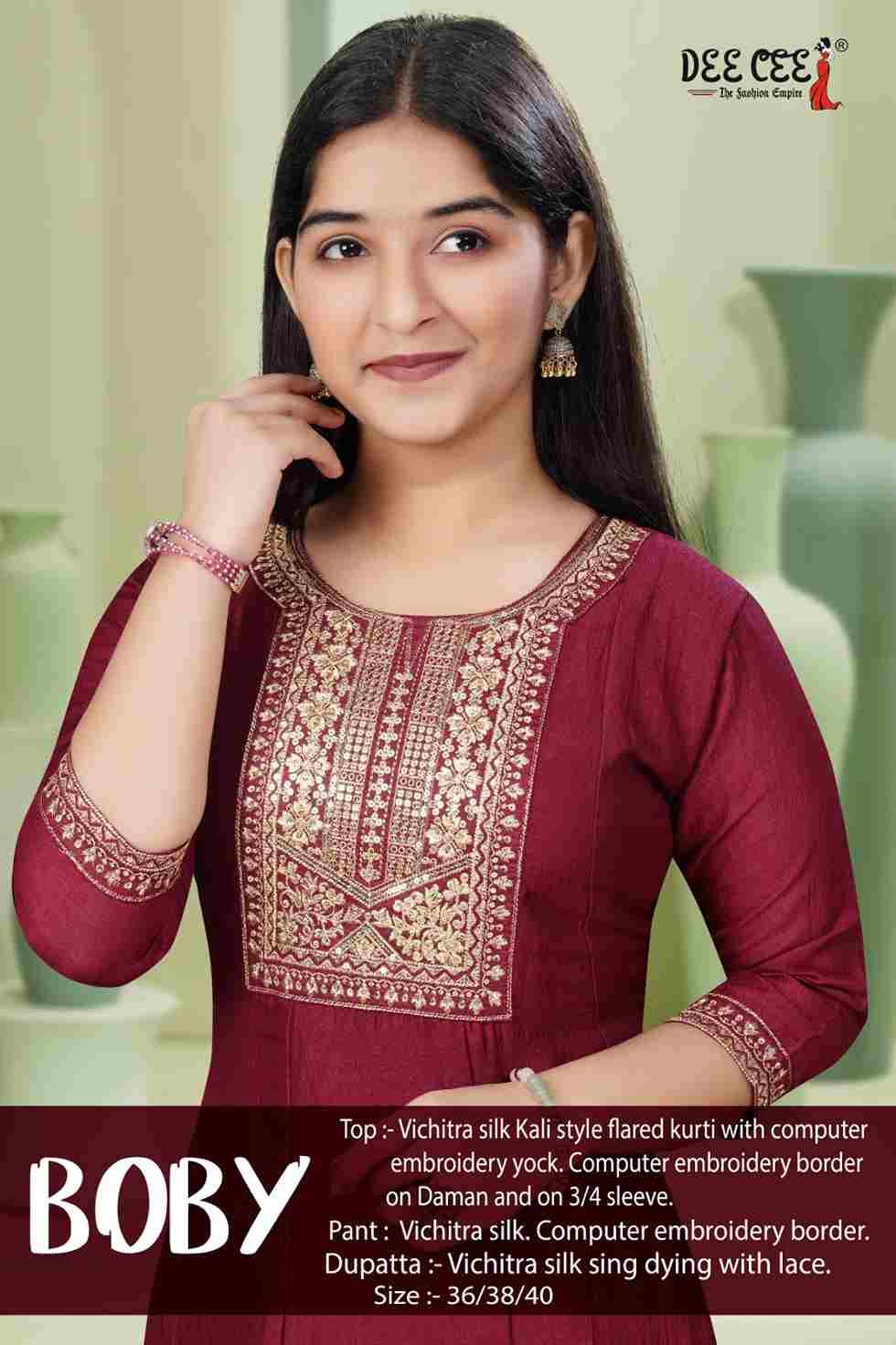 Boby By Dee Cee 1001 To 1006 Series Beautiful Festive Suits Colorful Stylish Fancy Casual Wear & Ethnic Wear Vichitra Silk Dresses At Wholesale Price