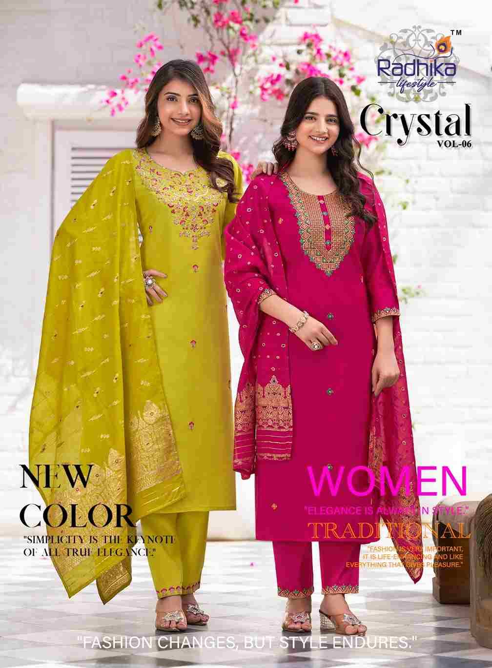 Crystal Vol-6 By Radhika Lifestyle 6001 To 6006 Series Designer Festive Suits Beautiful Stylish Fancy Colorful Party Wear & Occasional Wear Roman Silk Dresses At Wholesale Price