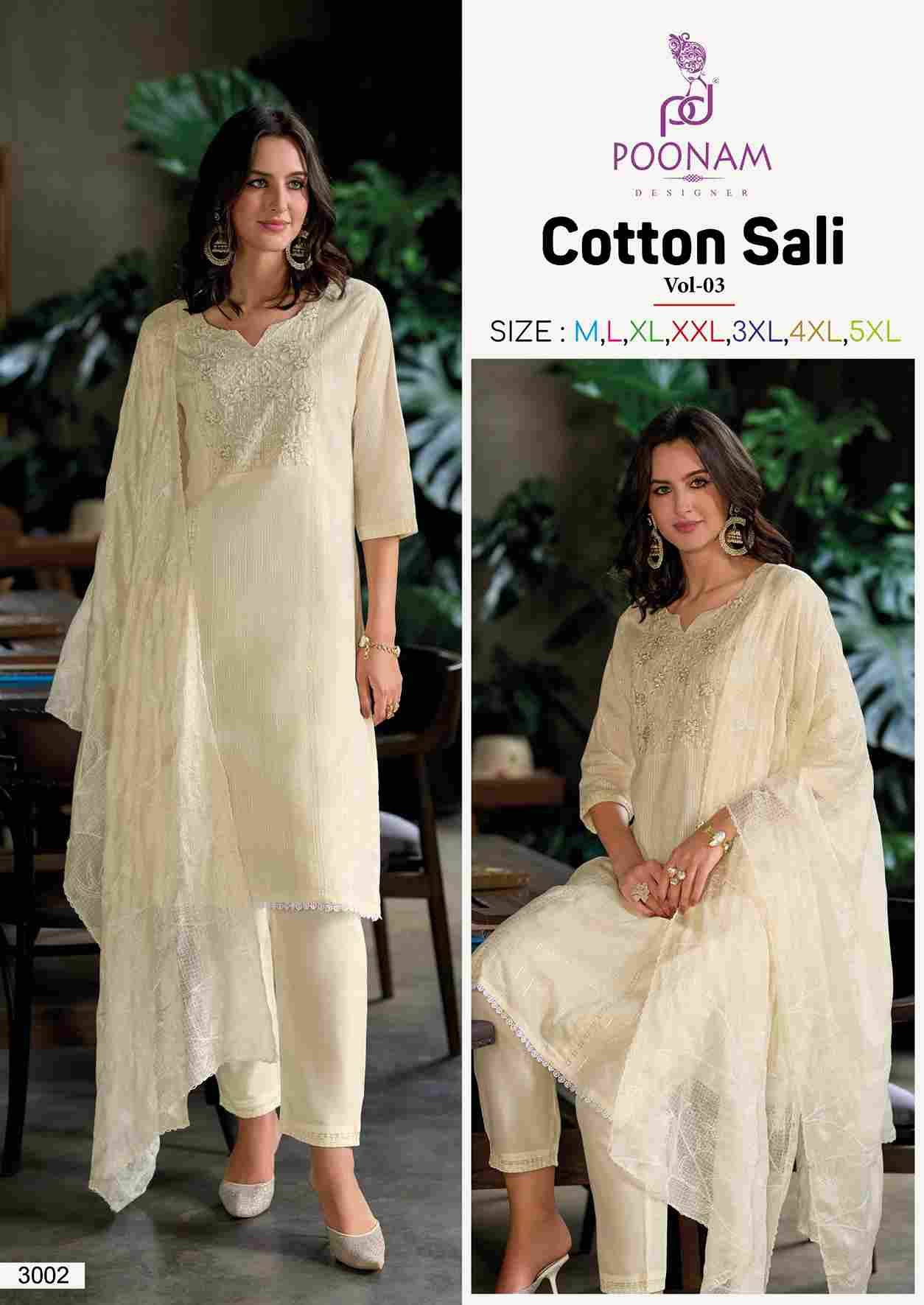 Cotton Sali Vol-3 By Poonam Designer 3001 To 3006 Series Suits Beautiful Fancy Colorful Stylish Party Wear & Occasional Wear Cambric Cotton With Work Dresses At Wholesale Price