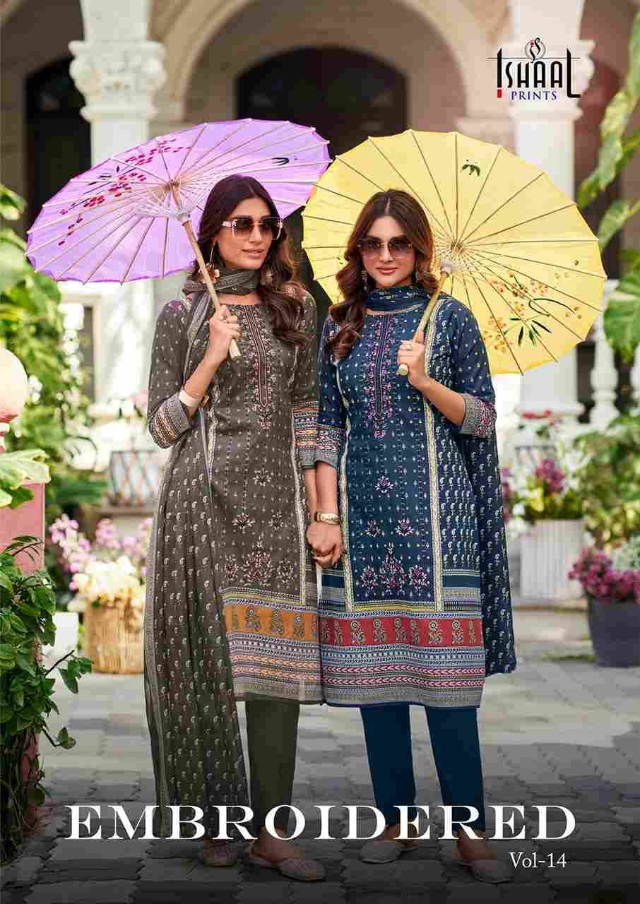 Embroidered Vol-14 By Ishaal Prints 14001 To 14010 Series Beautiful Suits Colorful Stylish Fancy Casual Wear & Ethnic Wear Pure Lawn Printed Dresses At Wholesale Price
