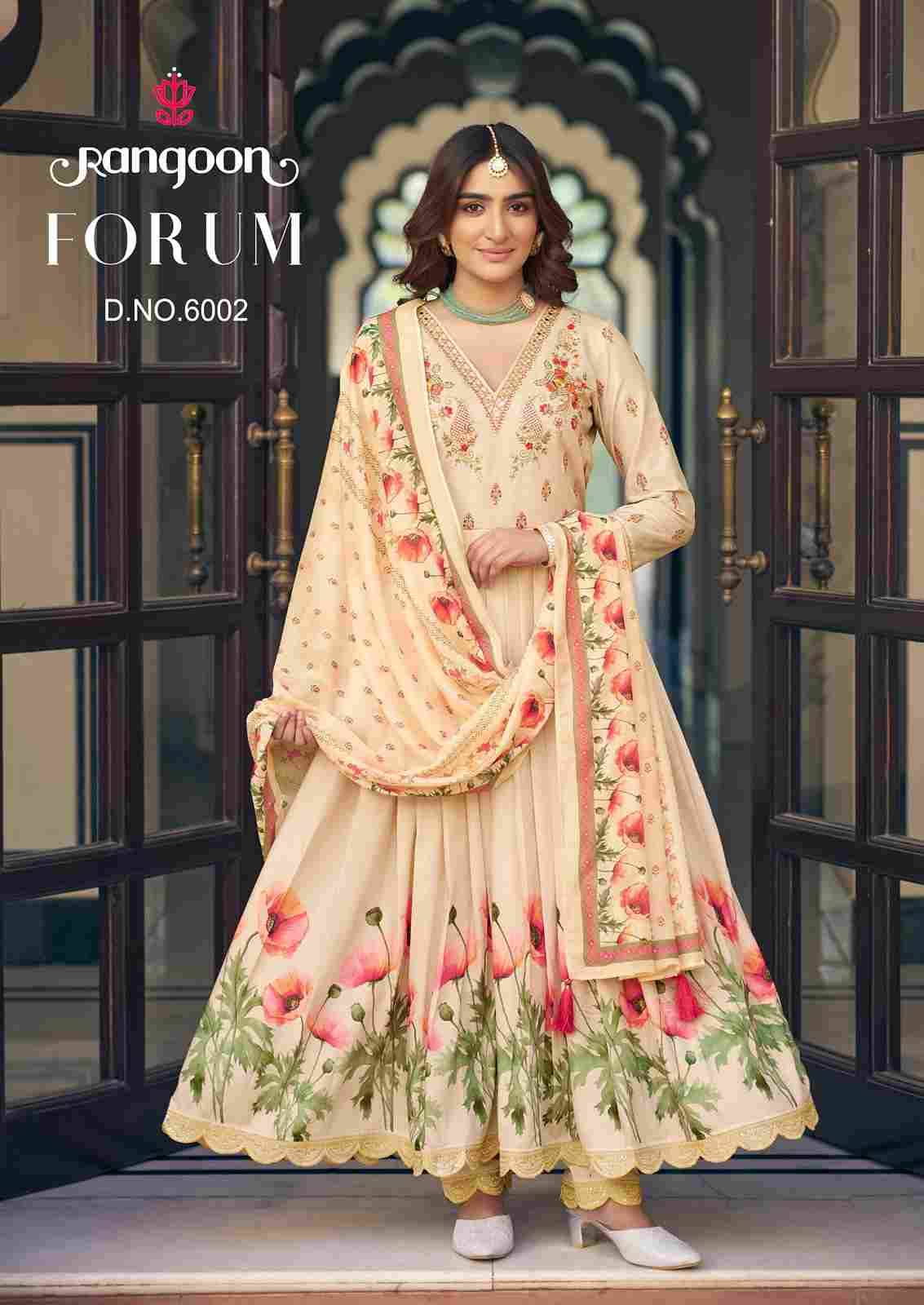 Forum By Rangoon 6001 To 6004 Series Designer Festive Suits Beautiful Stylish Fancy Colorful Party Wear & Occasional Wear Pure Muslin Dresses At Wholesale Price
