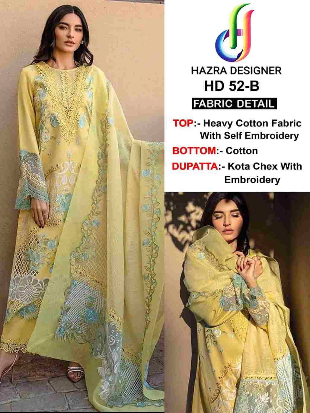Hazra Hit Design 52 Colours By Hazra Designer 52-A To 52-B Series Beautiful Pakistani Suits Stylish Fancy Colorful Party Wear & Occasional Wear Heavy Cotton Embroidered Dresses At Wholesale Price