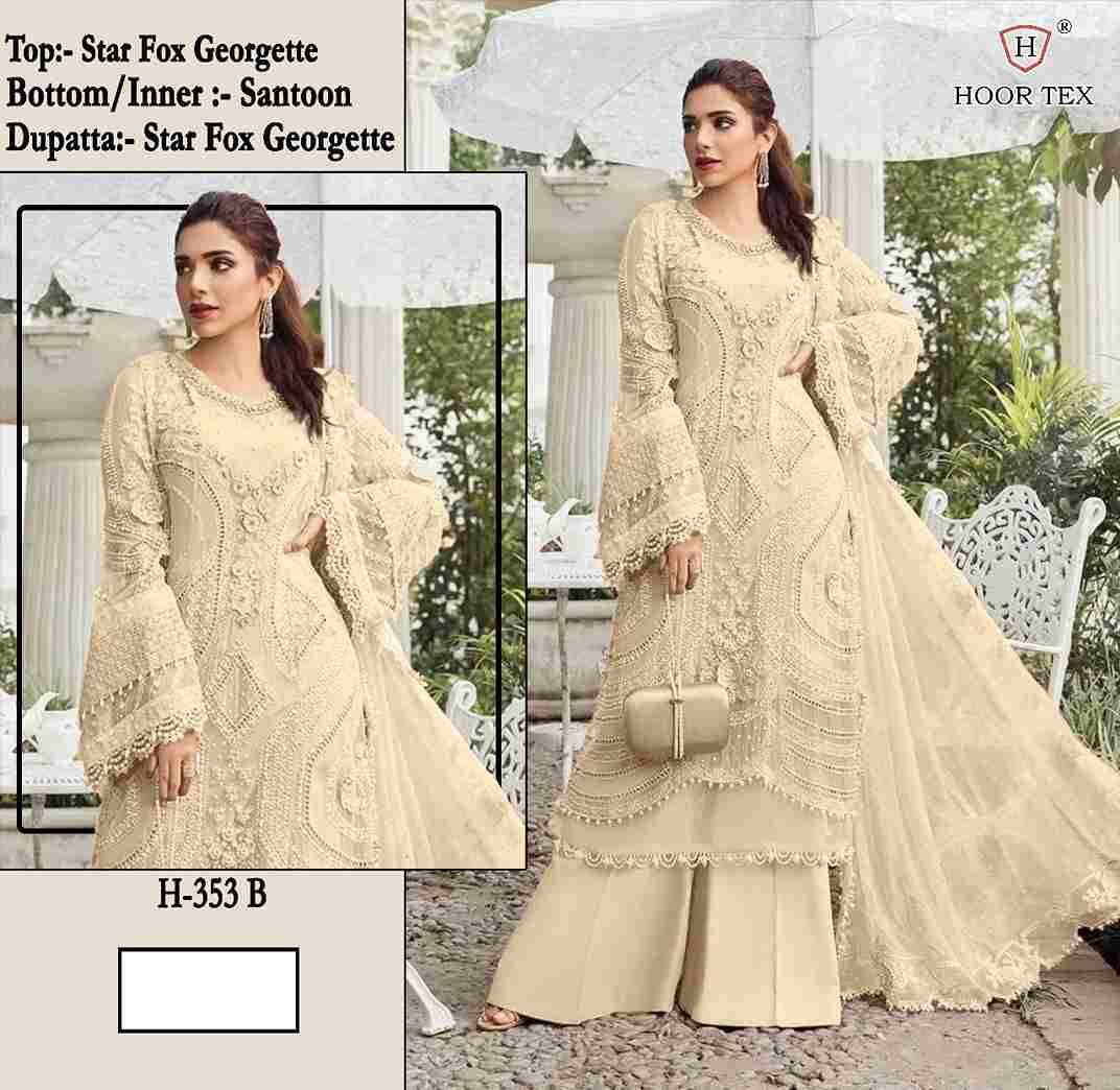 Hoor Tex Hit Design H-353 Colours By Hoor Tex H-353-A To H-353-D Series Designer Festive Pakistani Suits Collection Beautiful Stylish Fancy Colorful Party Wear & Occasional Wear Faux Georgette With Embroidered Dresses At Wholesale Price