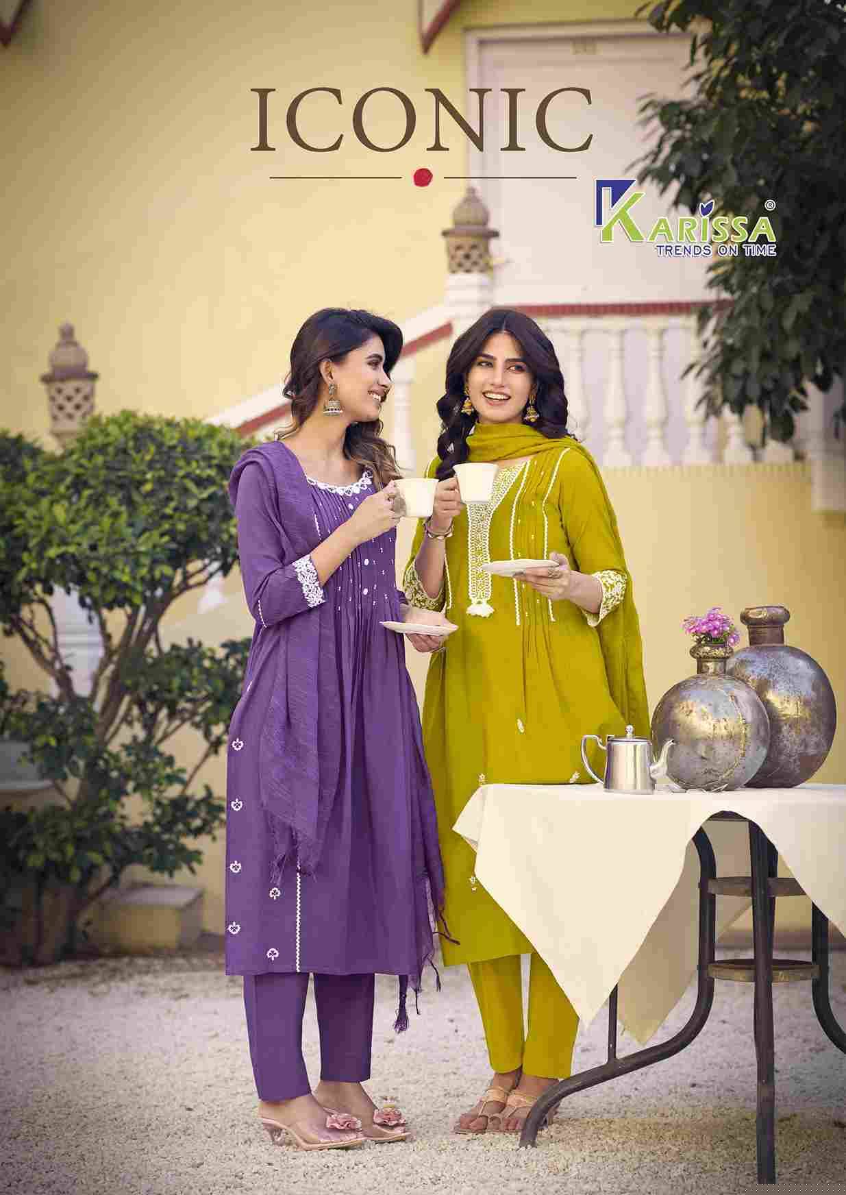 Iconic By Karissa 1001 To 1004 Series Beautiful Festive Suits Colorful Stylish Fancy Casual Wear & Ethnic Wear Pure Cotton With Work Dresses At Wholesale Price