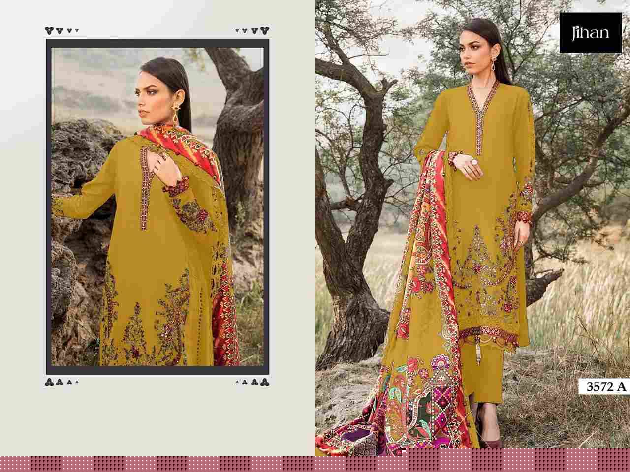 Jihan 3572 Colours By Jihan 3572 To 3572-C Series Designer Pakistani Suits Beautiful Fancy Stylish Colorful Party Wear & Occasional Wear Rayon Cotton Dresses At Wholesale Price