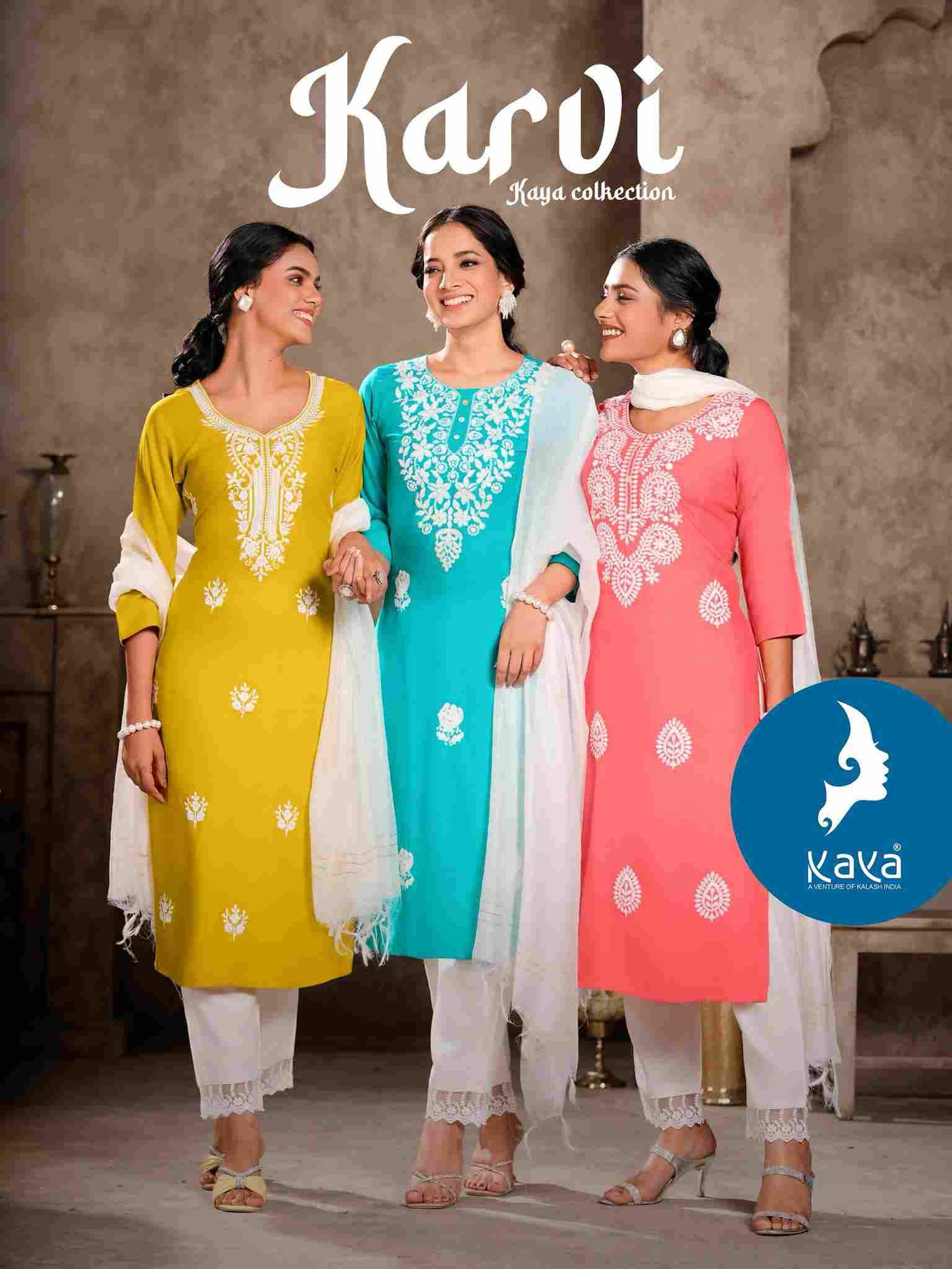 Karvi By Kaya 01 To 06 Series Beautiful Stylish Festive Suits Fancy Colorful Casual Wear & Ethnic Wear & Ready To Wear Rayon Slub Dresses At Wholesale Price