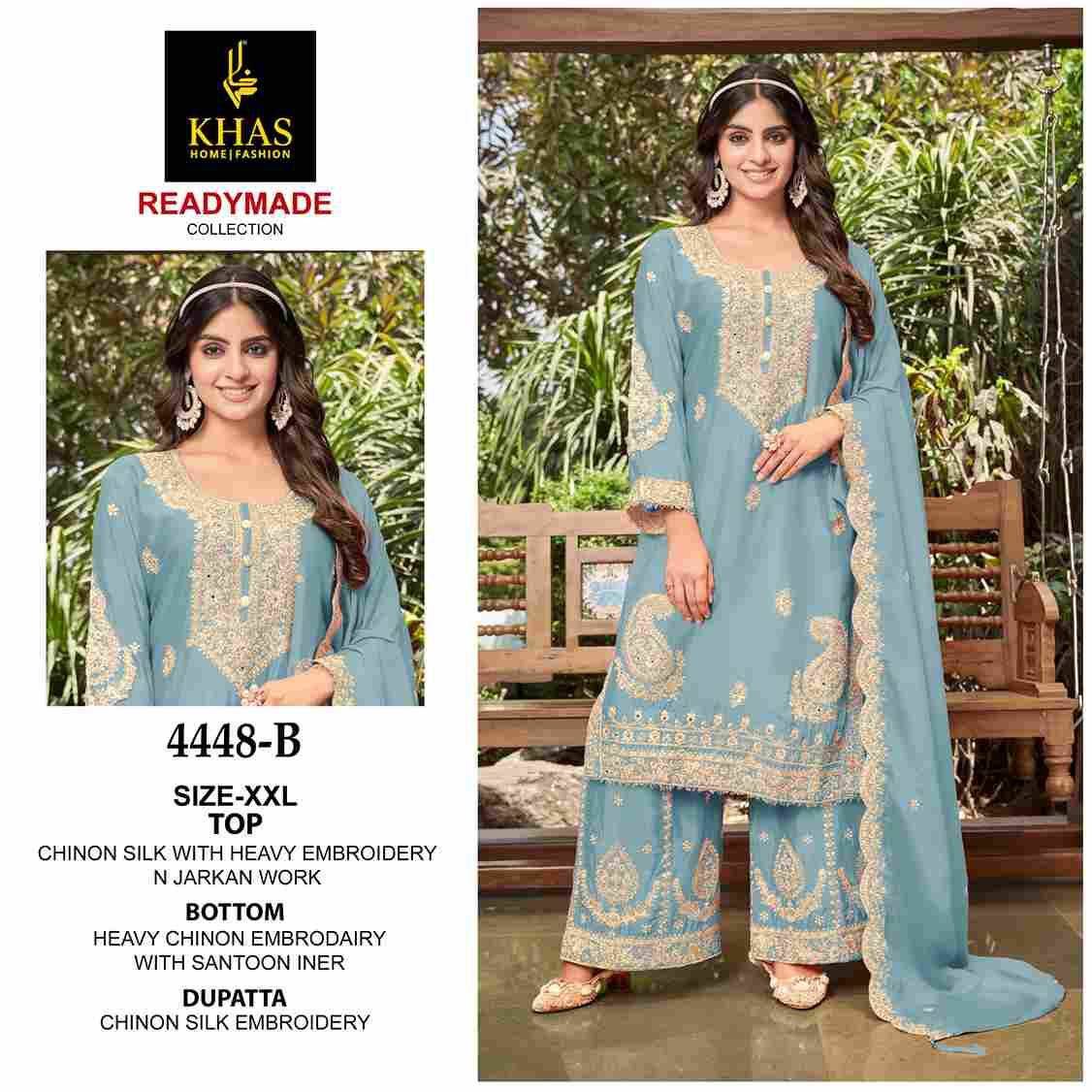 Khas 4448 Colours By Khas 4448-A To 4448-C Series Beautiful Pakistani Suits Colorful Stylish Fancy Casual Wear & Ethnic Wear Chinnon Silk Embroidered Dresses At Wholesale Price