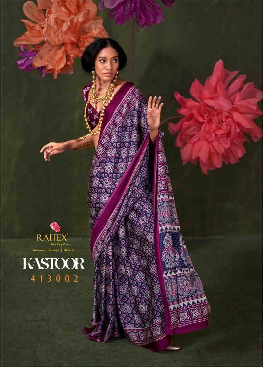 Kastoor By Raj Tex 413001 To 413009 Series Indian Traditional Wear Collection Beautiful Stylish Fancy Colorful Party Wear & Occasional Wear Satin Crepe Sarees At Wholesale Price