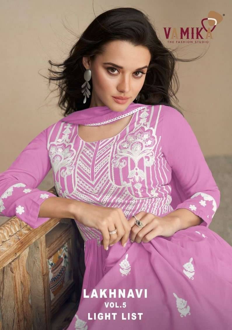 Lakhnavi Vol-5 Light List By Vamika 1028-A To 1028-E Series Beautiful Stylish Sharara Suits Fancy Colorful Casual Wear & Ethnic Wear & Ready To Wear Pure Rayon Printed Dresses At Wholesale Price
