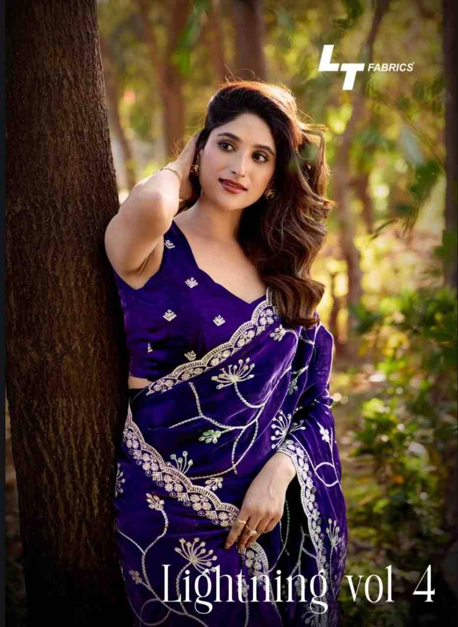 Lightning Vol-4 By LT Fabrics 401 To 406 Series Indian Traditional Wear Collection Beautiful Stylish Fancy Colorful Party Wear & Occasional Wear Malai Silk Sarees At Wholesale Price