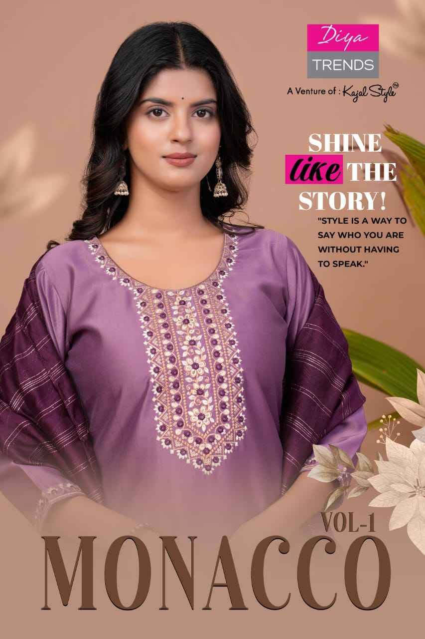 Monacco Vol-1 By Diya Trends 1001 To 1008 Series Beautiful Suits Colorful Stylish Fancy Casual Wear & Ethnic Wear Modal Silk Dresses At Wholesale Price