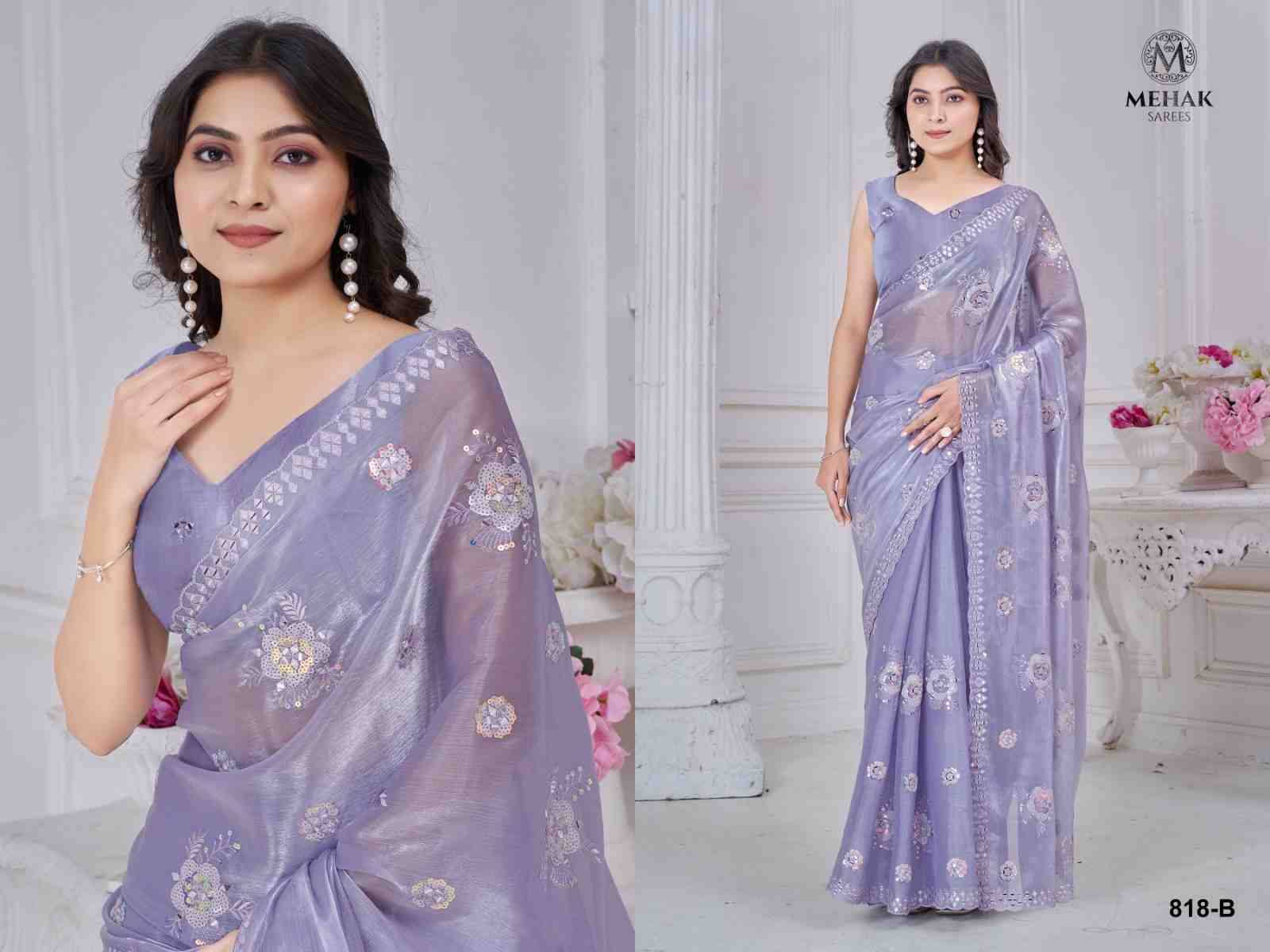 Mehak 818 Colours By Mehak 818-A To 818-D Series Indian Traditional Wear Collection Beautiful Stylish Fancy Colorful Party Wear & Occasional Wear Organza Silk Sarees At Wholesale Price