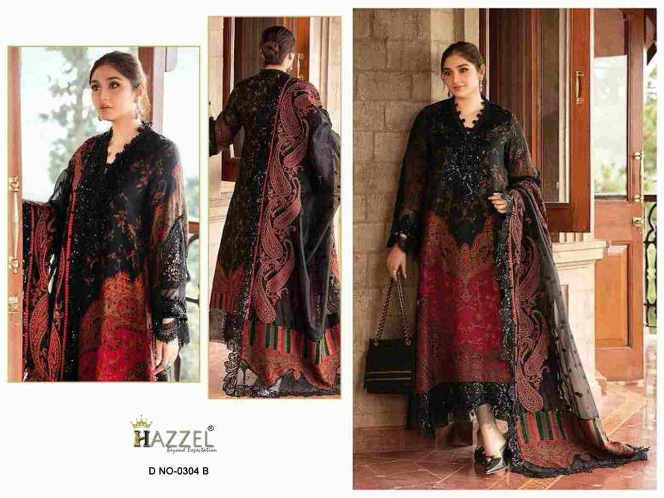Maria.B 304 Colours By Hazzel 304-A To 304-B Series Pakistani Suits Collection Beautiful Stylish Fancy Colorful Party Wear & Occasional Wear Pure Cambric Cotton Dresses At Wholesale Price