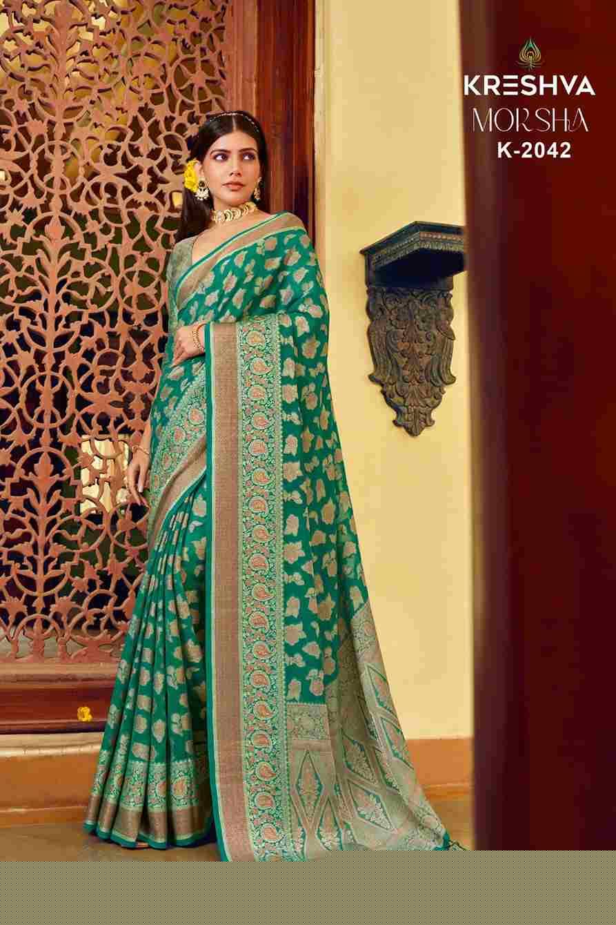 Moksha By Kreshva 2041 To 2046 Series Indian Traditional Wear Collection Beautiful Stylish Fancy Colorful Party Wear & Occasional Wear Georgette Sarees At Wholesale Price