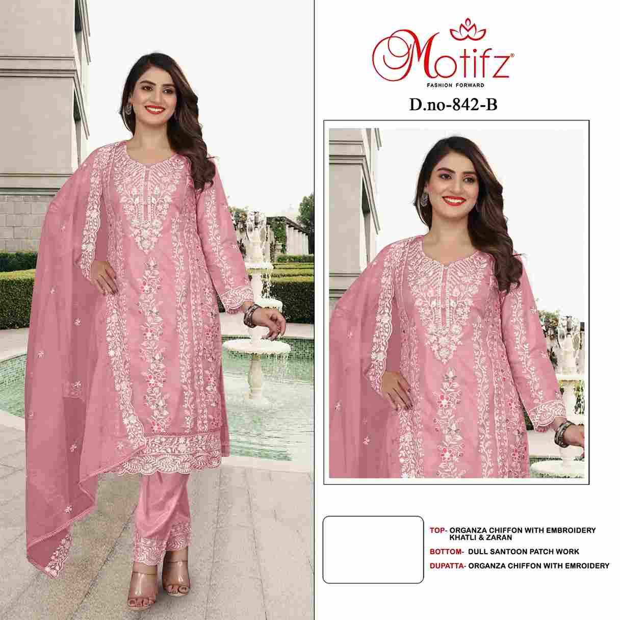 Motifz Hit Design 842 Colours By Motifz 842-A To 842-D Series Beautiful Pakistani Suits Colorful Stylish Fancy Casual Wear & Ethnic Wear Organza Embroidered Dresses At Wholesale Price