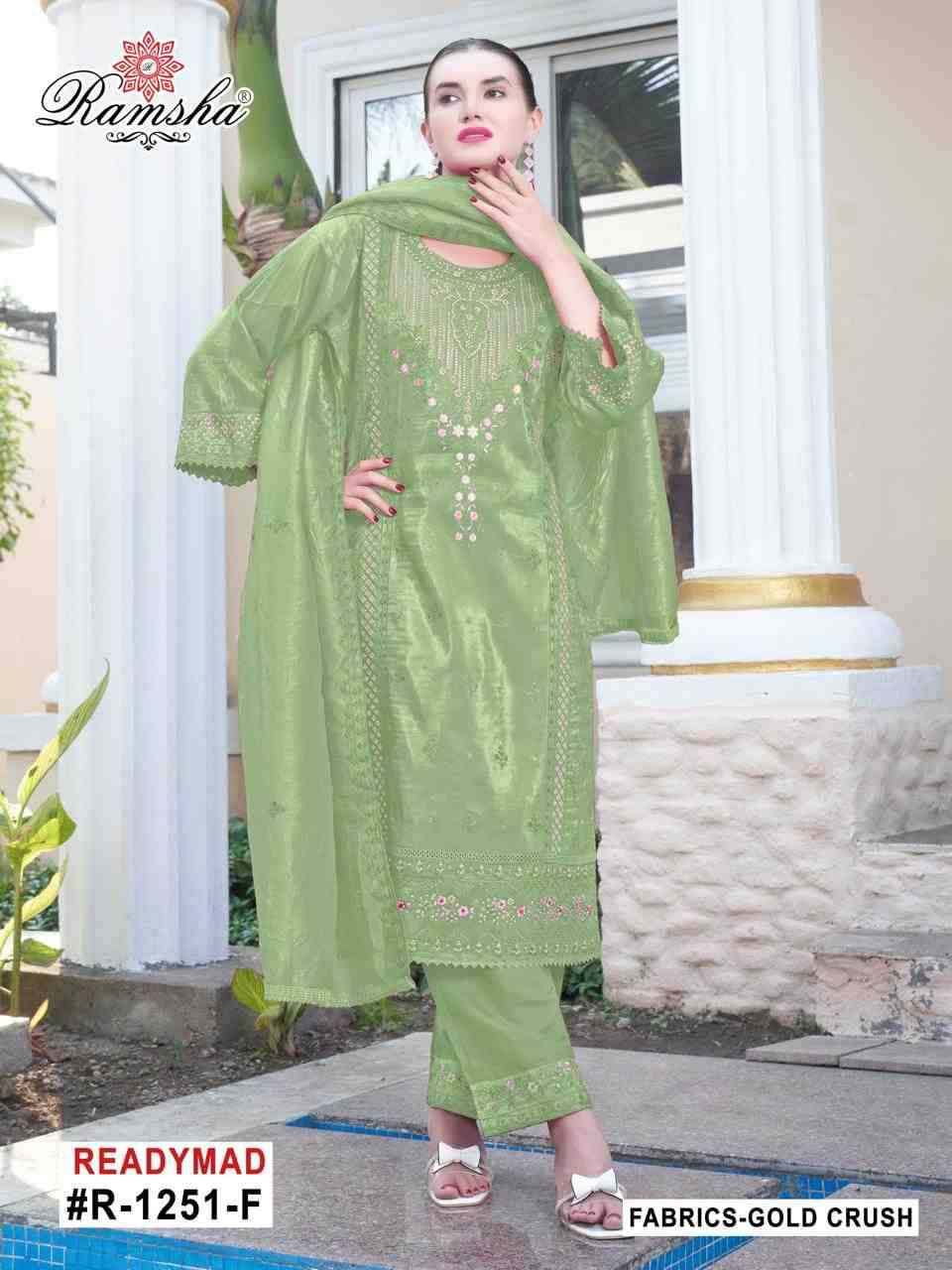 Ramsha 1251 Colours Vol-2 By Ramsha 1251-E To 1251-H Series Designer Pakistani Suits Beautiful Fancy Colorful Stylish Party Wear & Occasional Wear Gold Crush Embroidered Dresses At Wholesale Price